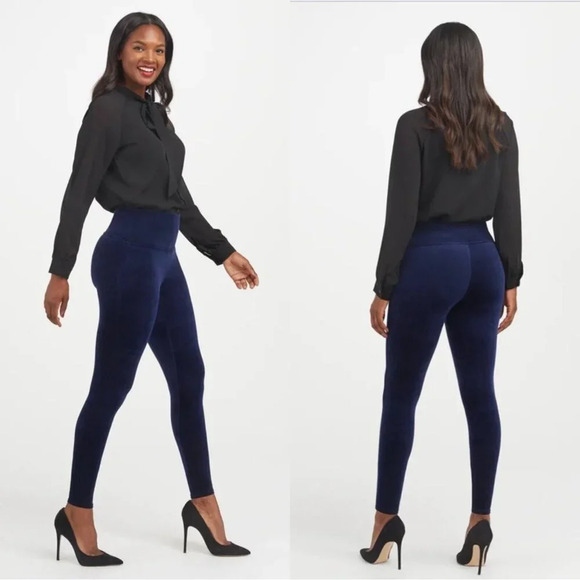Spanx Velvet Leggings Stretch Elastic Waist Pants Lapis Night Size XL - Picture 1 of 9